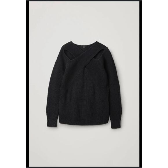 COS Black Cut Out Ribbed Knit Cotton Oversized Pullover Sweater Size M - Picture 1 of 9